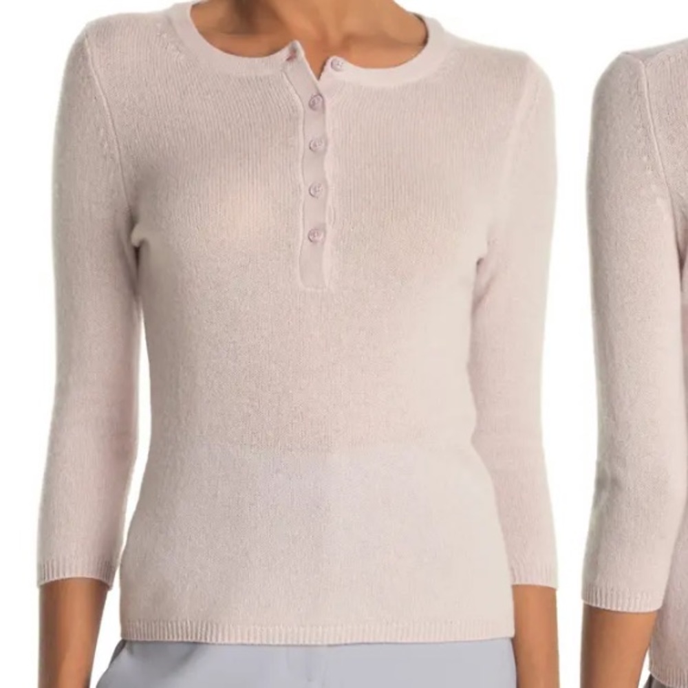 360 Cashmere Marilyn Henley Top 3/4 Sleeve Sweater